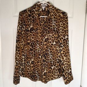 Express Leopard Cheetah Animal Print Portofino Slim Shirt Womens M Button Down
